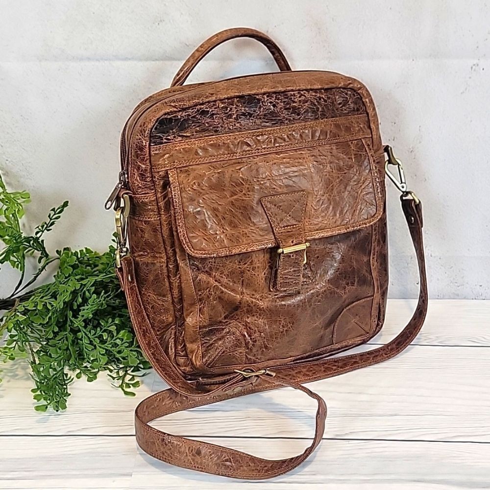 Coronado Leather field crossbody travel bag Buffalo brown leather- vintage 90s